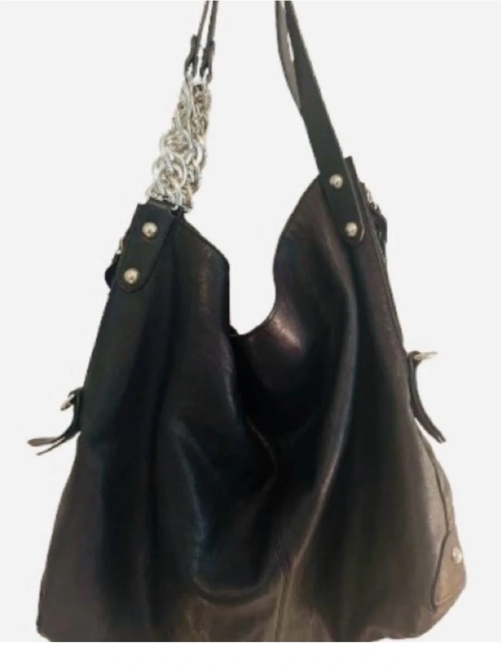 NWOT Stuart Weitzman Black Hobo Bag with Silver Chain